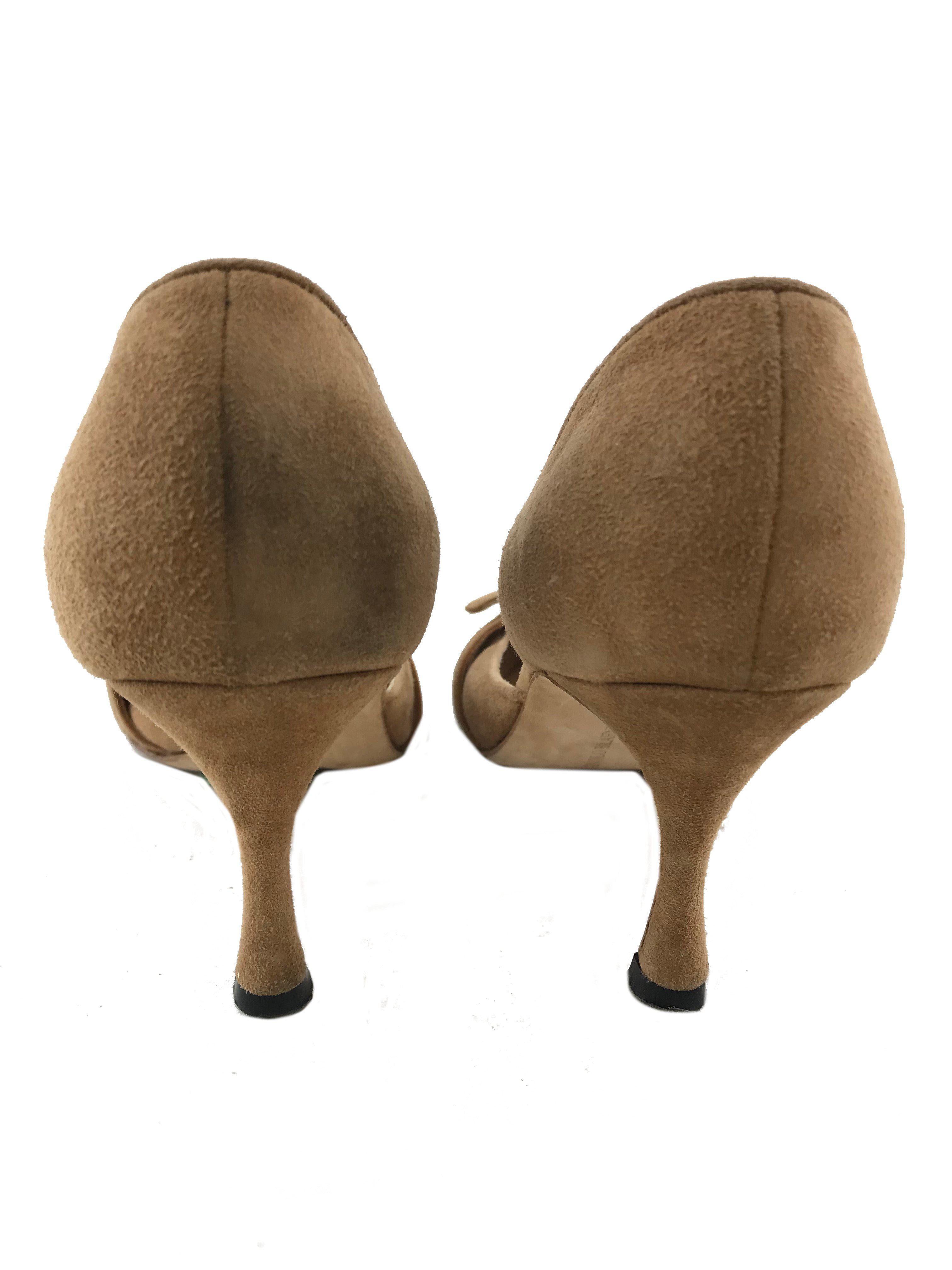 Manolo Blahnik Suede d'Orsay Pumps Women's Size 5.5 - Elegant Pointed Toe Heels for Wedding, Party & Office Wear