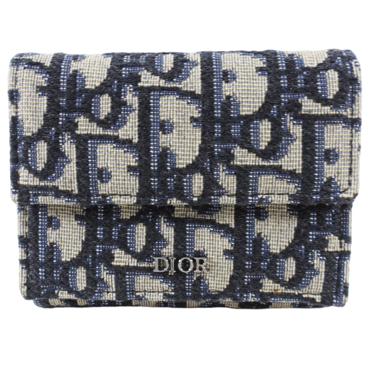 Christian Dior Oblique Canvas Navy Trifold Compact Wallet for Men - Luxury Designer RFID Blocking Slim Card Holder - Perfect for Travel, Business & Everyday Use