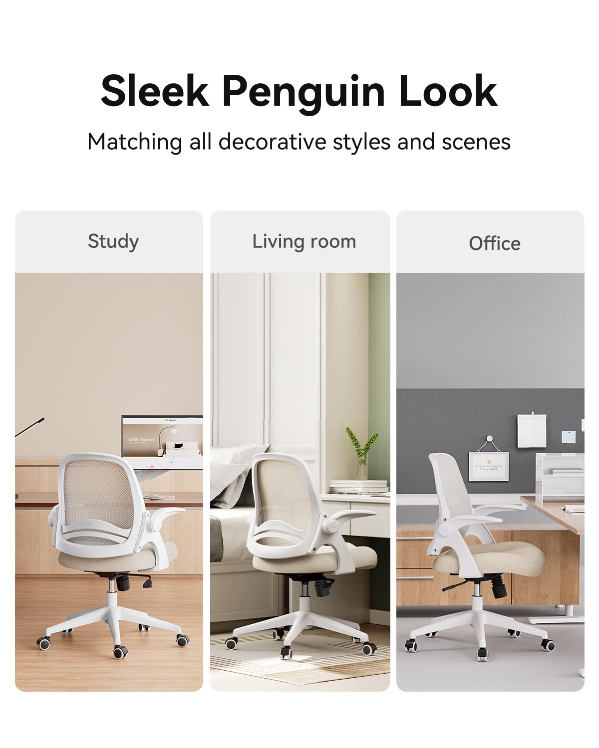 Hbada Ergonomic Office Chair with Flip-Up Armrests & Saddle Cushion - Adjustable Swivel Mesh Desk Chair with S-Shaped Backrest, Grey - Perfect for Home Office, Gaming & Workspace Comfort