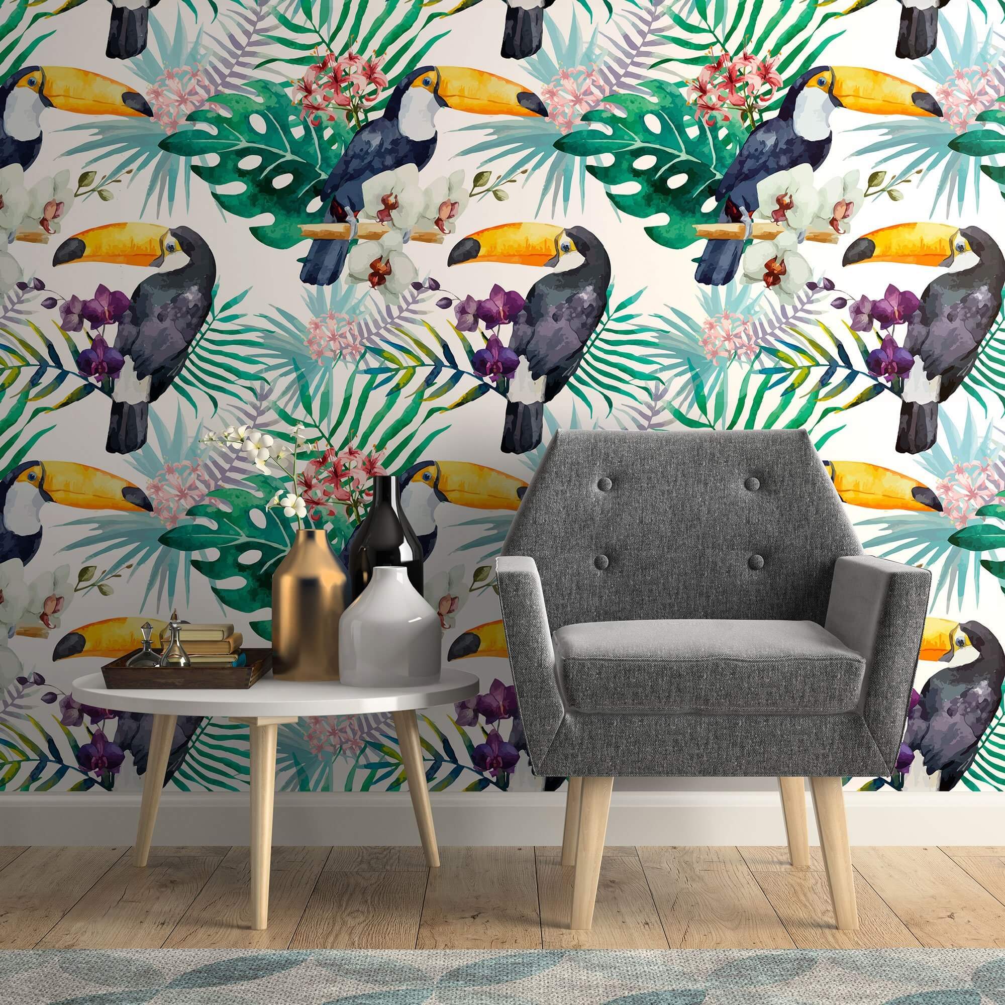 White and Purple Bird Animal Peel and Stick Removable Wallpaper 2631 - Self-Adhesive Decorative Wall Covering for Nursery, Bedroom, or Office Decor