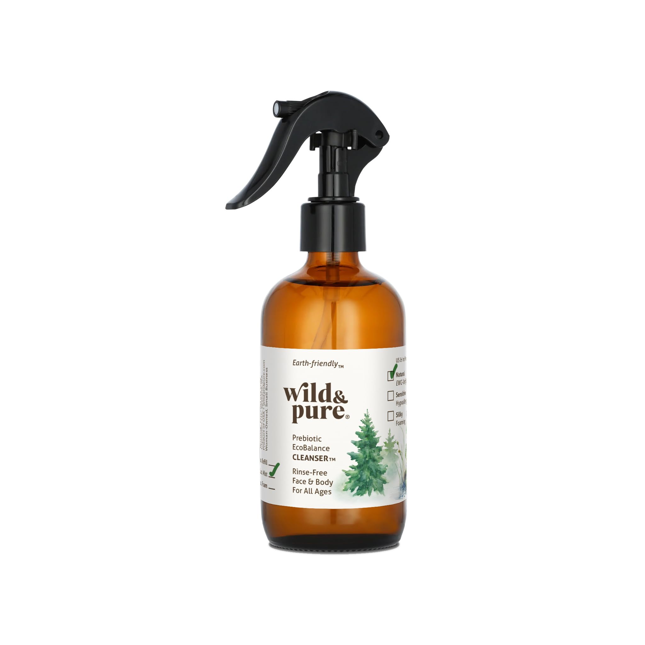 Wild & Pure EWG Verified All-Natural EcoBalance Cleanser 8 Oz Body Spray | pH Balanced & Microbiome-Friendly | No-Rinse Body Wash for Sensitive Skin | Perfect for Camping, Travel & Post-Workout Refresh