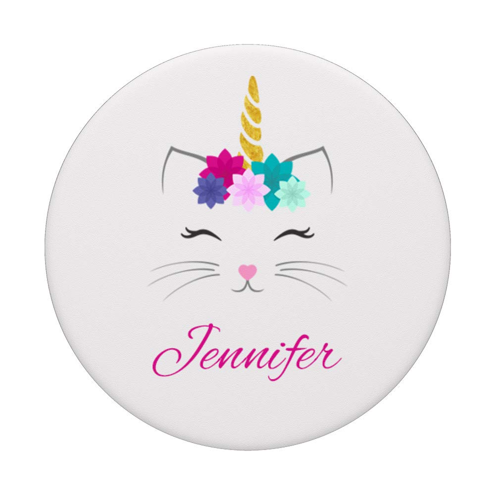 Personalized Jennifer Name Gift - Cat Unicorn PopSockets Phone Grip & Stand for iPhone, Samsung, Tablets | Cute Phone Accessories for Girls, Women | Perfect Birthday, Christmas Gift Idea