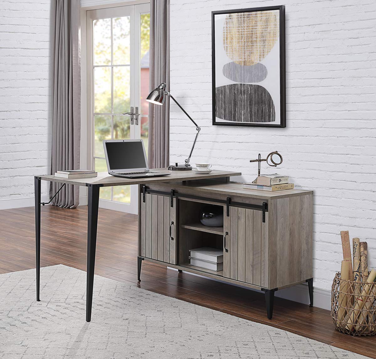 L Shaped Computer Desk with Shelves - Industrial Corner Desk for Home Office & Gaming, Rustic Gray Oak Workstation - Perfect for Small Spaces & Multi-Monitor Setups
