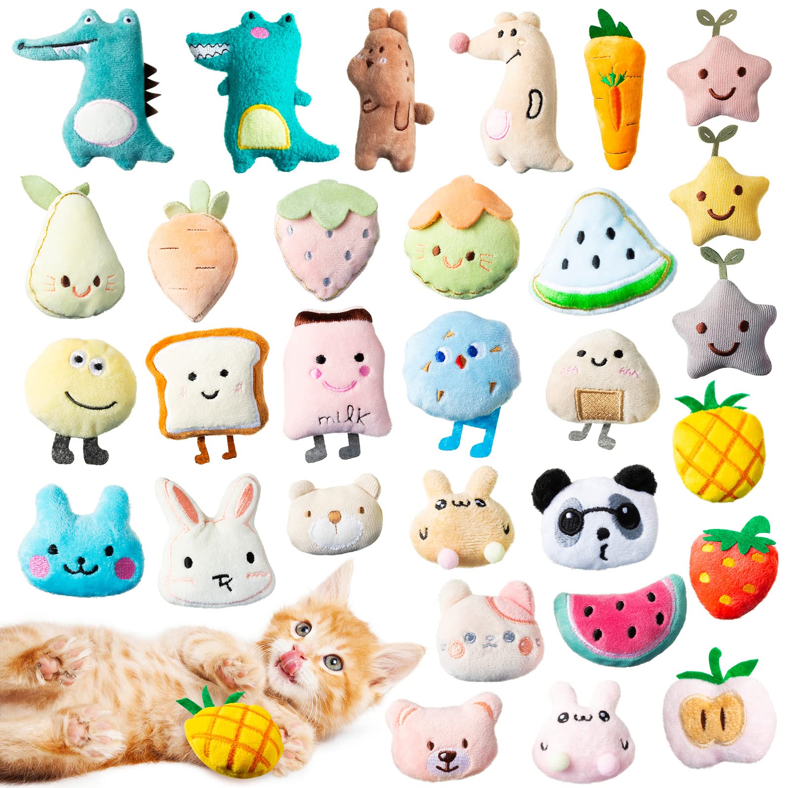30 Pcs Catnip Toys for Indoor Cats - Interactive Kitten Toys with Catnip, Plush Chew Toys for Teething & Dental Health - Soft Kitty Toys in 30 Styles (Great for Playtime, Training & Stress Relief)