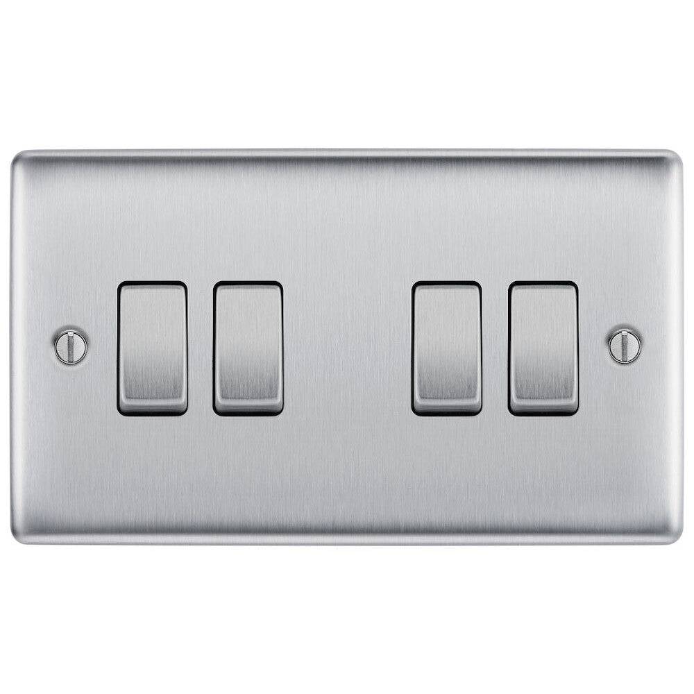 BG Nexus Metal Brushed Steel 4G 2W Light Switch NBS44 - Modern Electrical Wall Plate for Home & Office Decoration | Perfect for Living Room, Bedroom, and Commercial Spaces