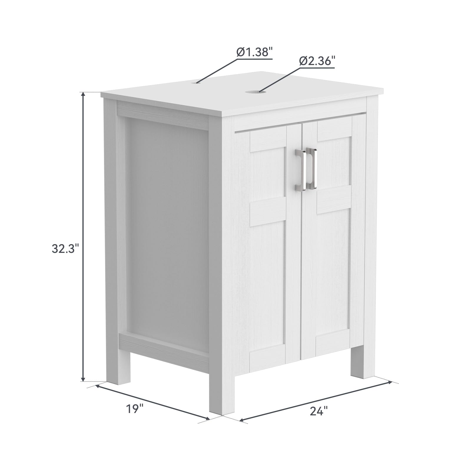 YOURLITE 24 Inch White Traditional Bathroom Vanity Set with Tempered Glass Sink Top & 2-Door Cabinet - Single Faucet Hole - Perfect for Small Bathrooms, Powder Rooms & Guest Baths
