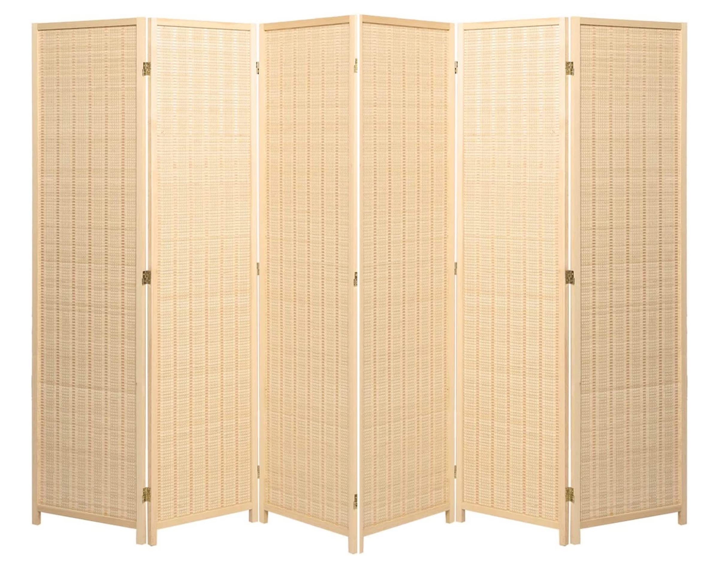 Legacy Decor 6-Panel Natural Wood & Bamboo Woven Room Divider - Folding Privacy Screen for Bedroom, Living Room & Office Space
