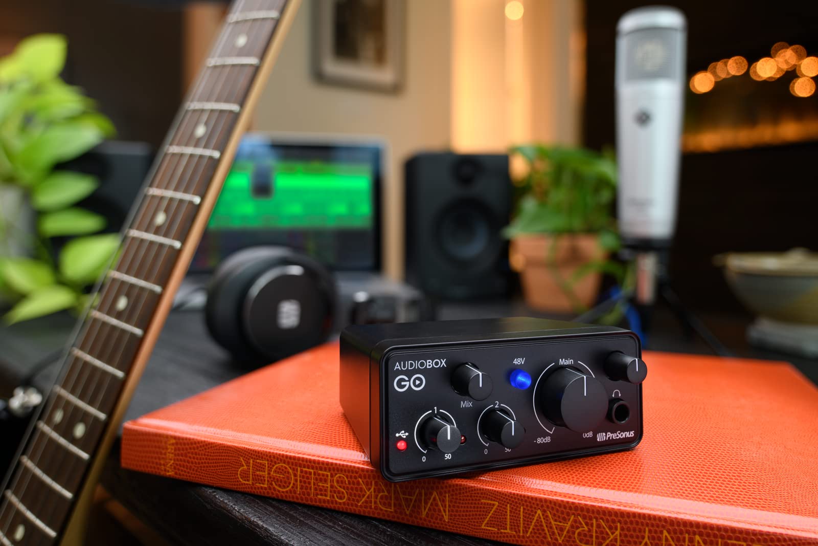 PreSonus AudioBox GO USB-C Audio Interface for Music Recording & Production - Includes Studio One Prime DAW Software, Virtual Instruments & LyxPro Condenser Mic - Perfect for Home Studios, Podcasting & Live Streaming