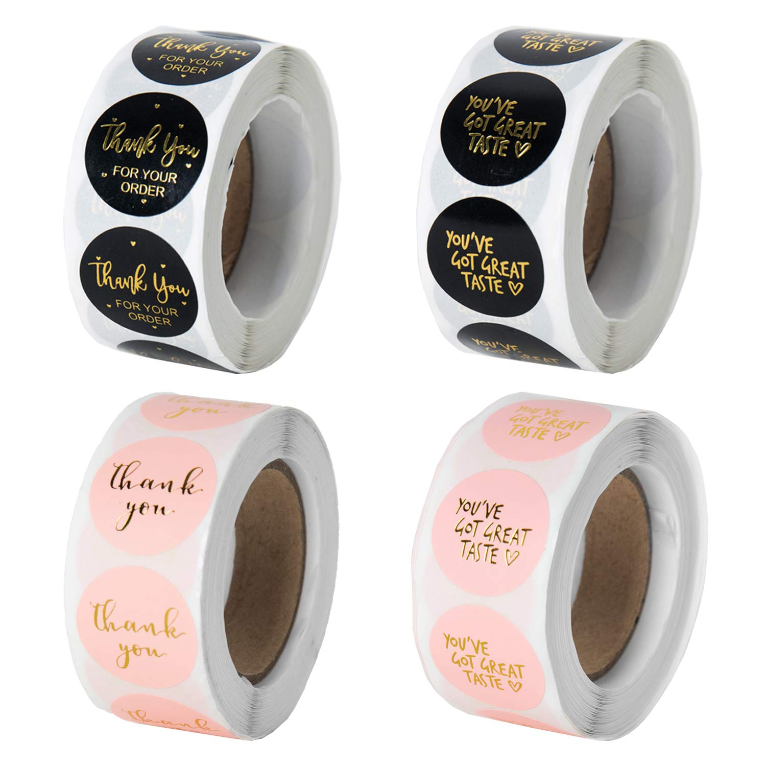 SUBANG 2000 Pieces Black and Pink Thank You Stickers with Gold Foil Letters - 1 Inch/2.5 cm Letter Theme Stickers for Gift Wrapping, Party Favors, Wedding Decorations & Business Packaging