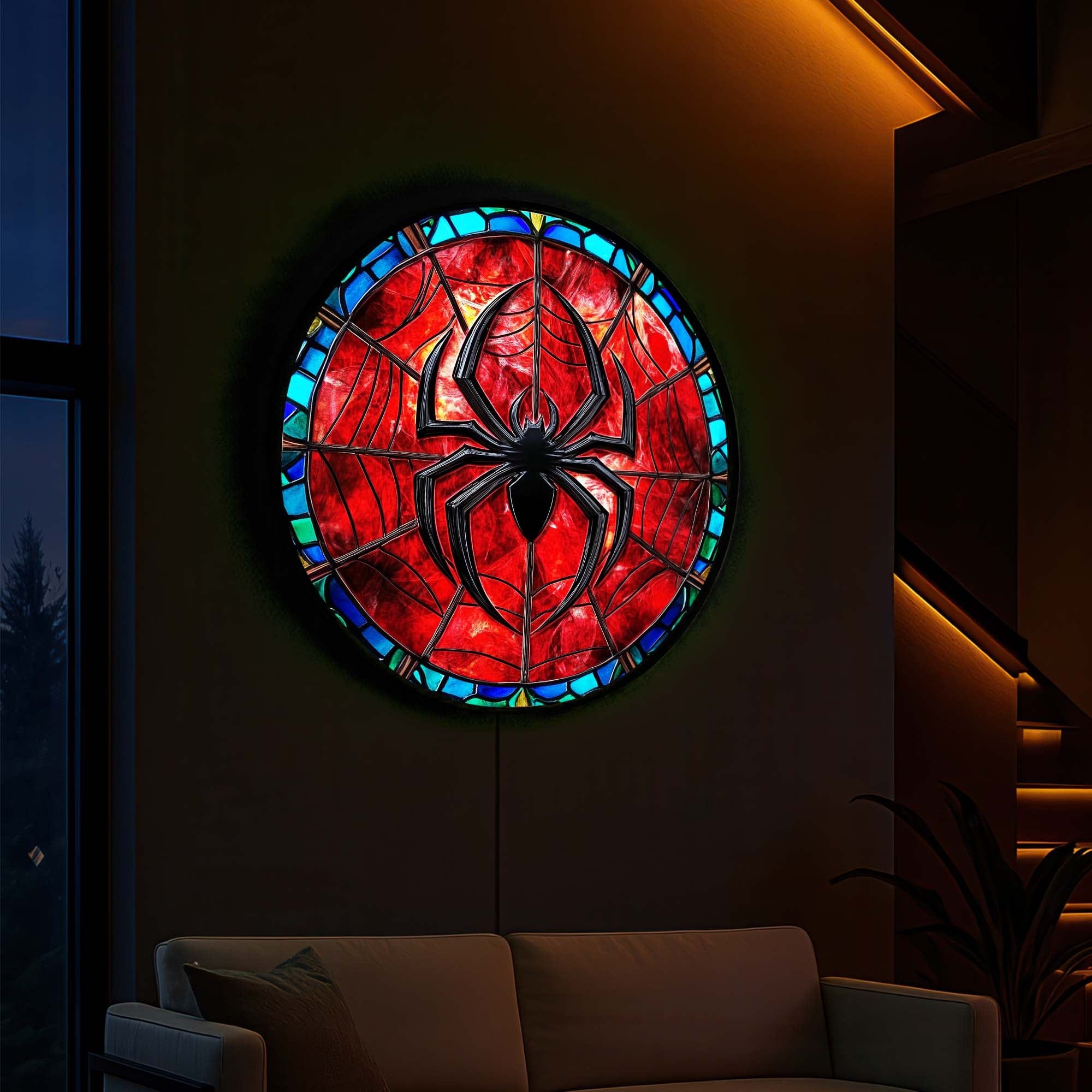 Spider Backlit Tempered Glass Wall Art - Modern Home Decor for Living Room, Bedroom & Office - Unique LED Illuminated 3D Wall Sculpture