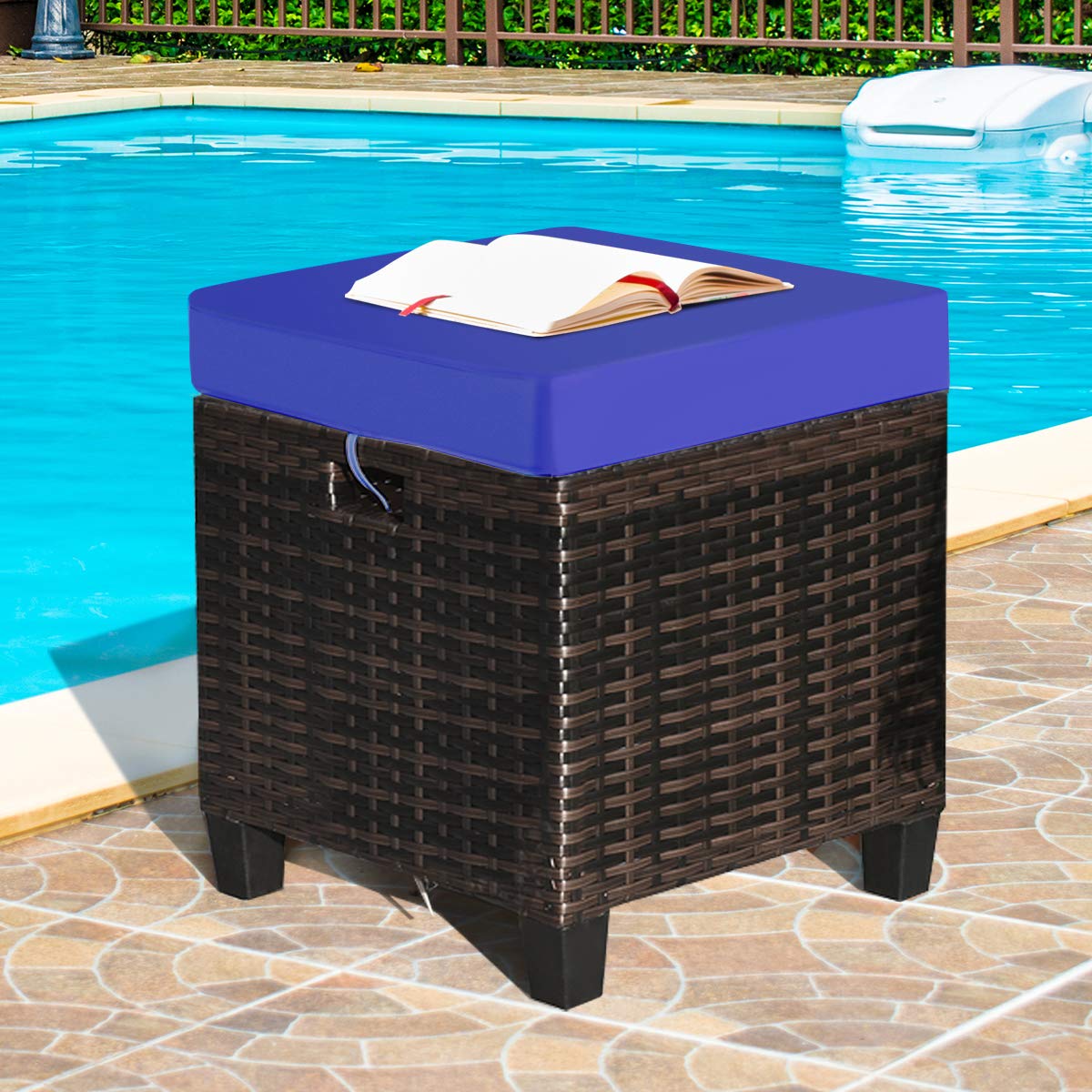 Tangkula 2-Piece Outdoor Patio Ottoman Set - All-Weather Wicker Rattan Footstool with Removable Cushions - Waterproof Garden Furniture for Deck, Poolside & Backyard Relaxation
