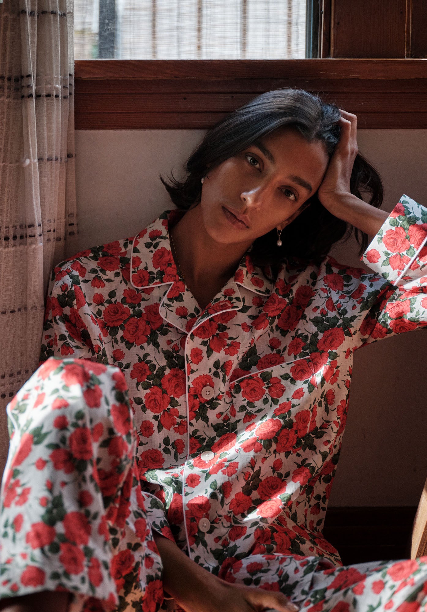 Margaret Linen Pajama Set - Liberty Carline Roses Floral Print Women's Sleepwear | Soft & Breathable Loungewear for Relaxation & Comfortable Sleep