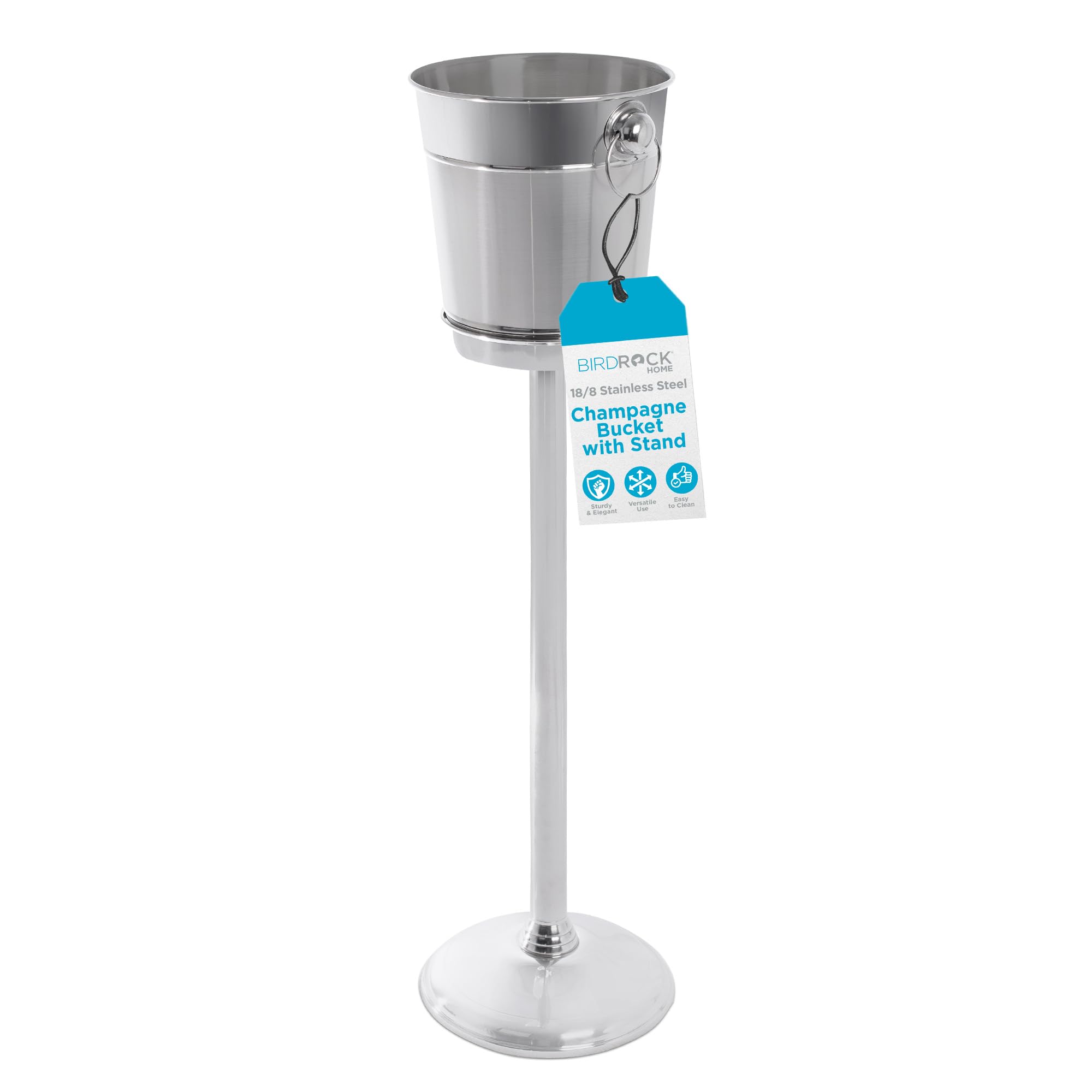 BIRDROCK HOME 18/8 Stainless Steel Champagne Bucket with Stand | Premium Wine Chiller for Parties & Events | 32 Inch Freestanding Ice Bucket | Indoor & Outdoor Use | Perfect for Weddings, BBQs & Home Entertaining