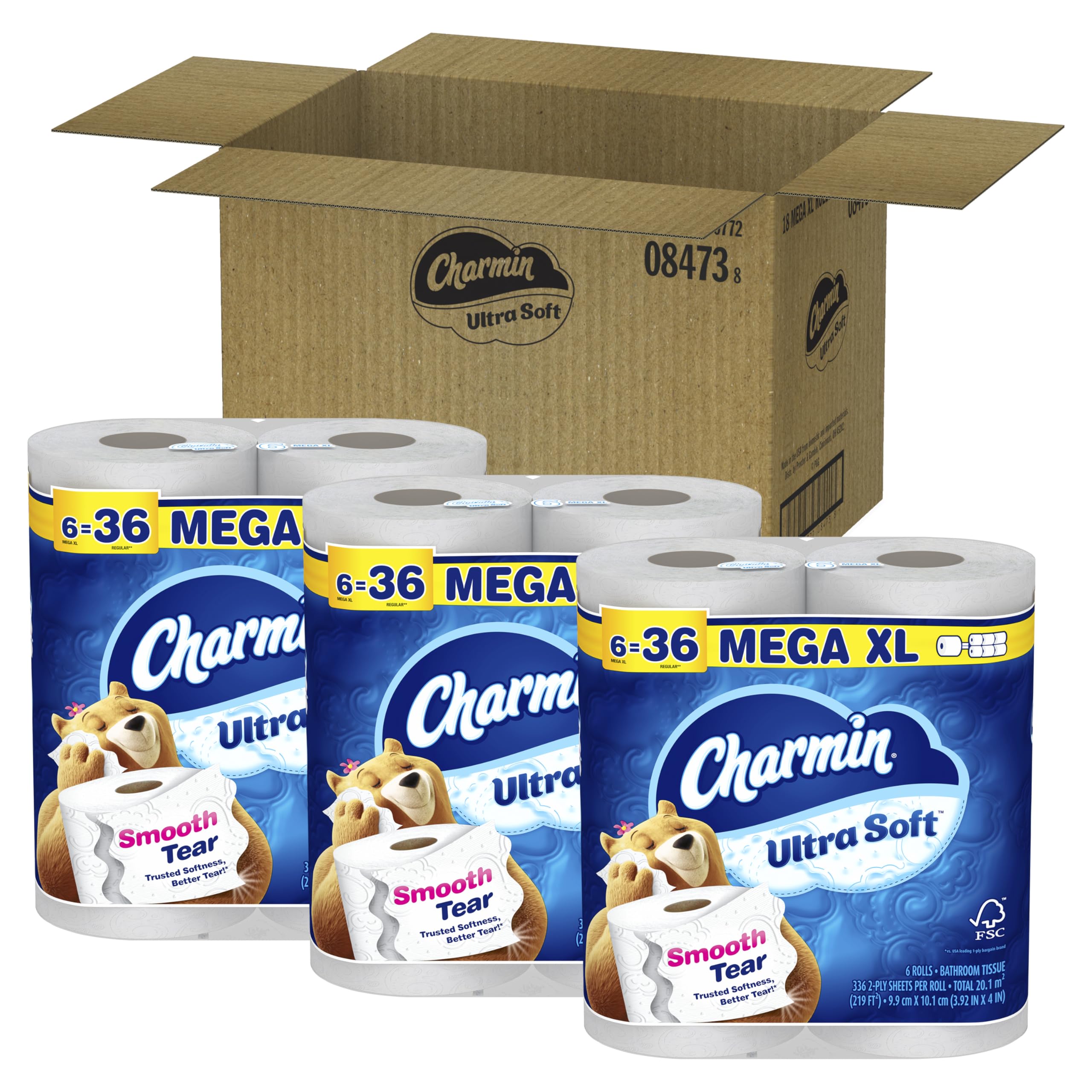 Charmin Ultra Soft Toilet Paper - 18 Mega XL Rolls (Equivalent to 108 Regular Rolls) | Premium Bath Tissue for Gentle Clean | Perfect for Home, Office & RV Use