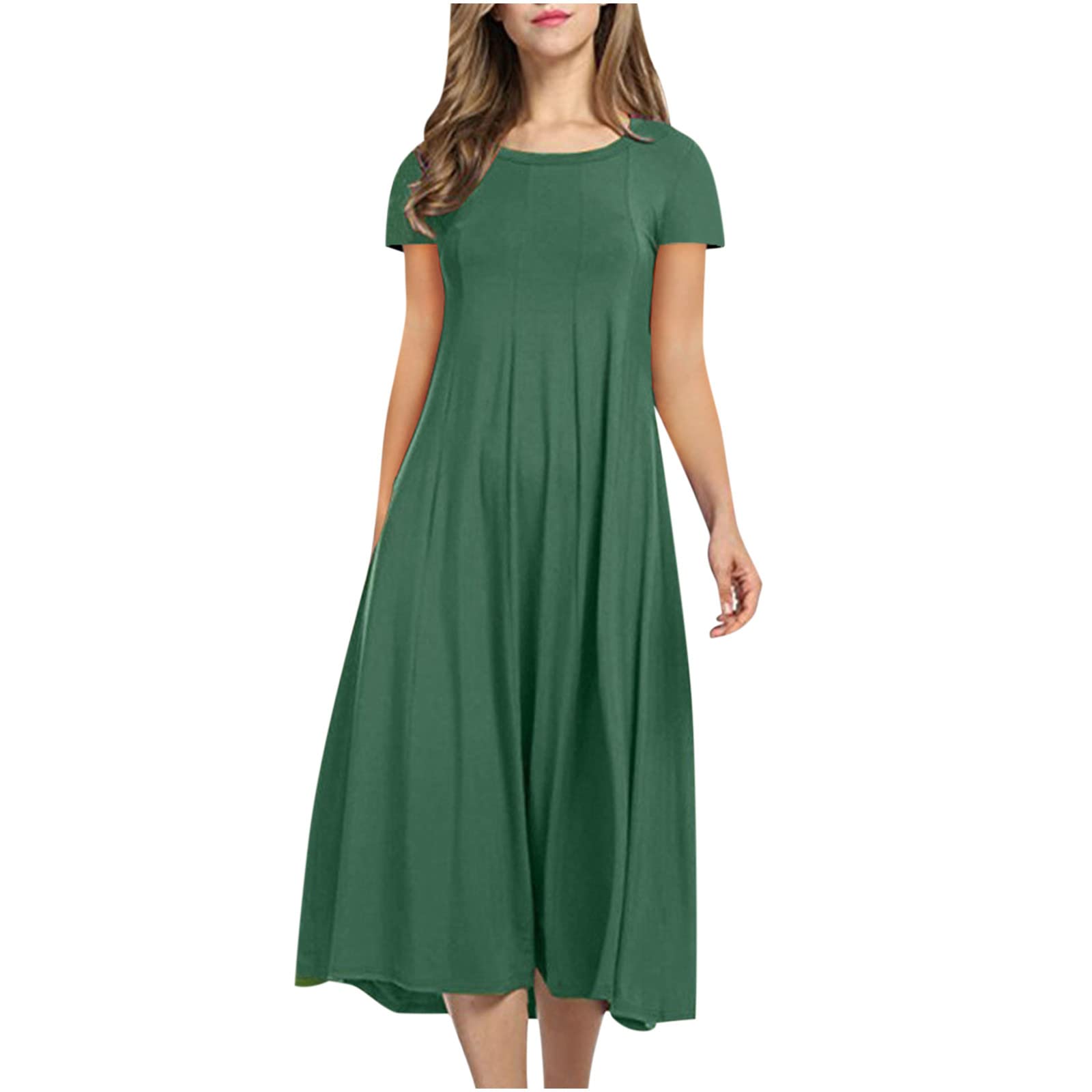 Blczomt Women's Solid Casual Summer T-Shirt Dress - Crew Neck, Short Sleeve, Loose Flowy Shift Midi Dress for Everyday Wear | Perfect for Beach, Vacation, and Casual Outings