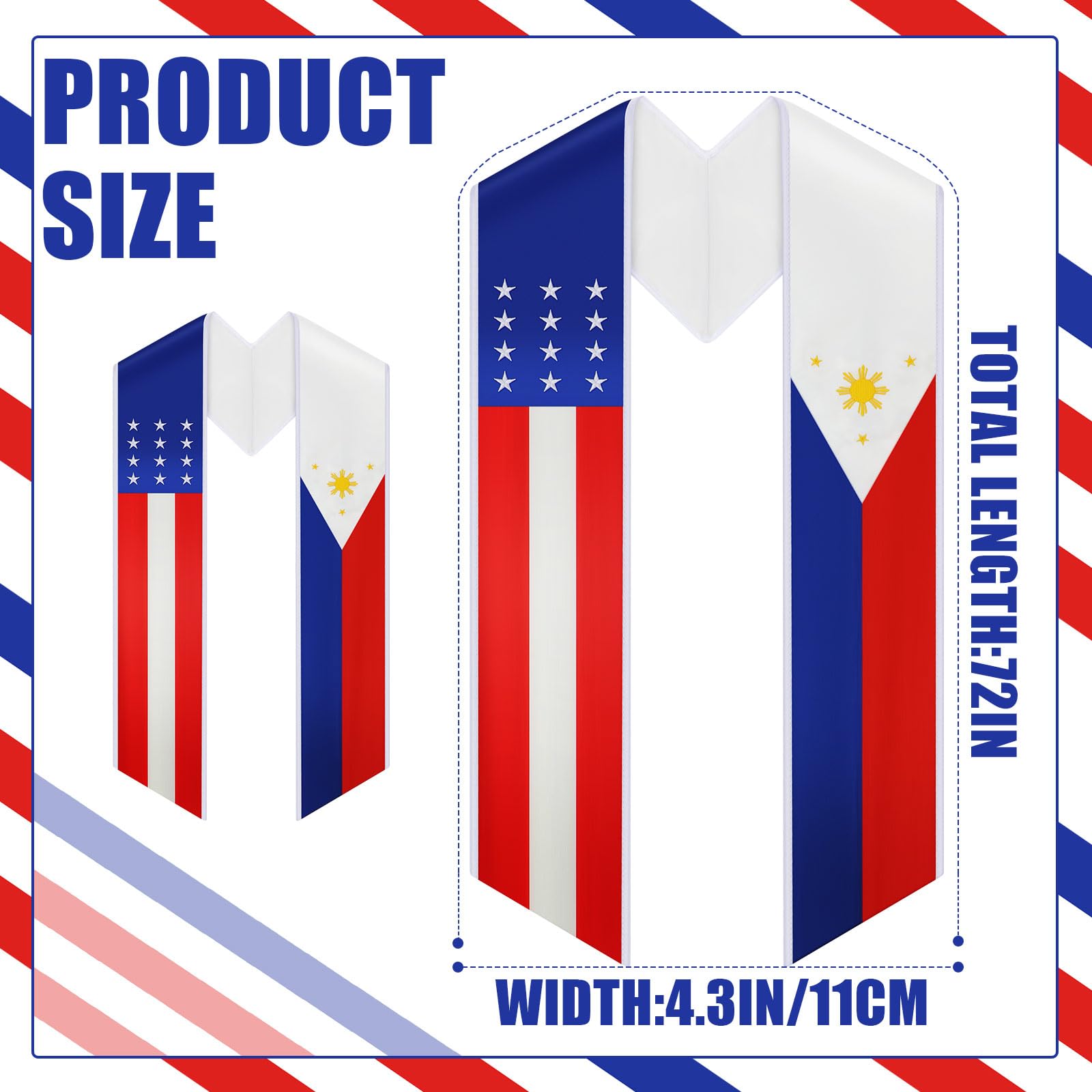 2024 Graduation Stole with USA and Philippines Flag - American Filipino Graduation Sash for Study Abroad & International Students | Perfect for Graduation Ceremony, Class Photos & Cultural Celebration