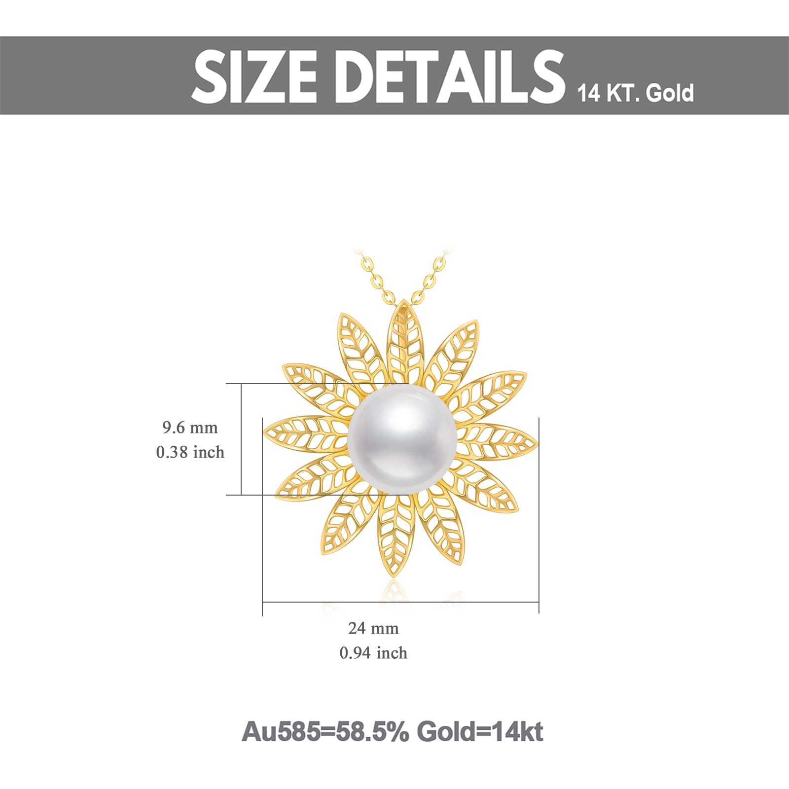 14K Real Gold Pearl Pendant Necklace for Women - Butterfly, Crown & Flower Designs | Elegant 16