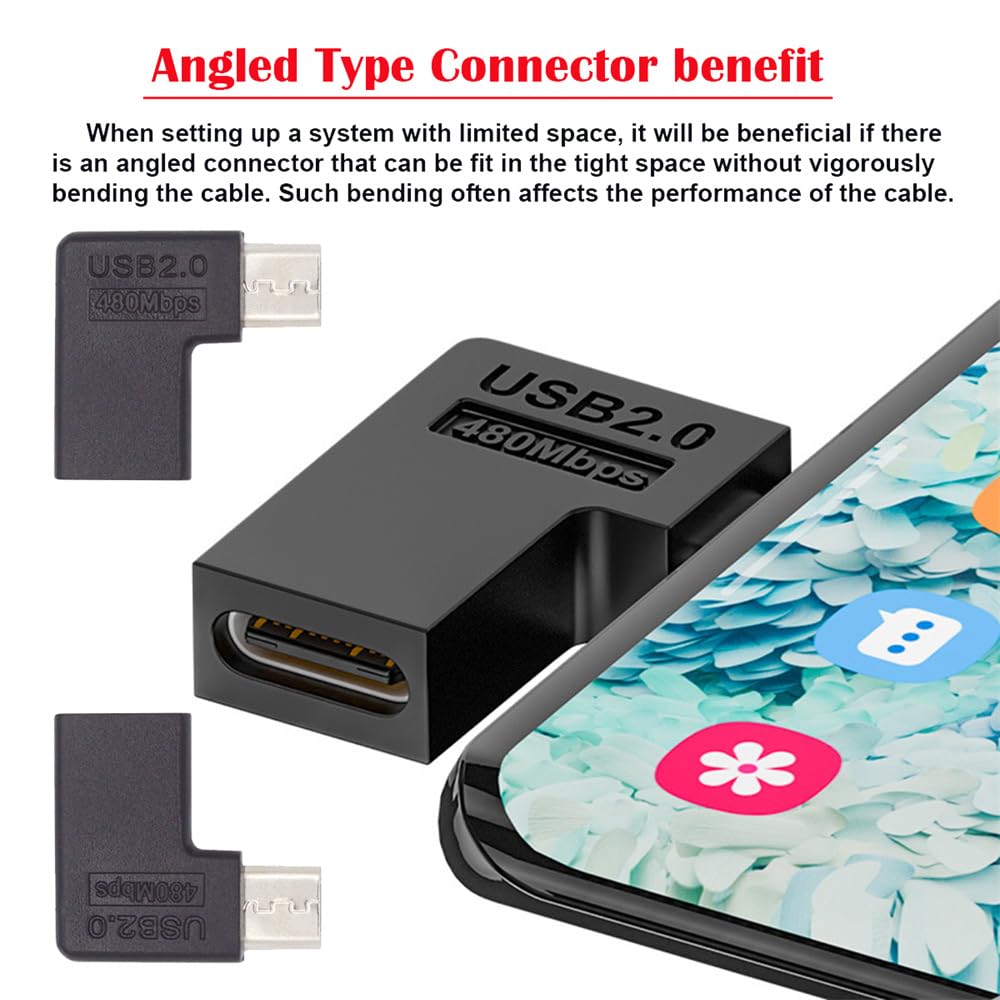 90/360 Degree USB-C to Micro USB Adapter 4 Pack - for Phone & Tablet Charging