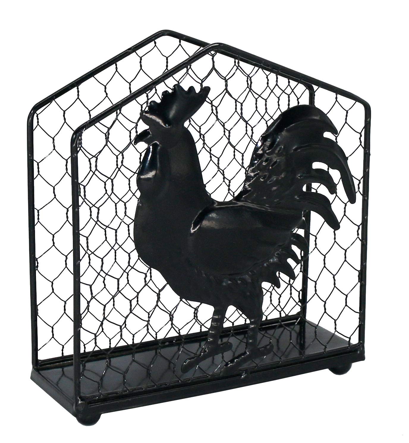 Black Metal Rooster Design Tabletop Napkin Holder - Freestanding Tissue Dispenser for Kitchen, Dining Room & Party Decor