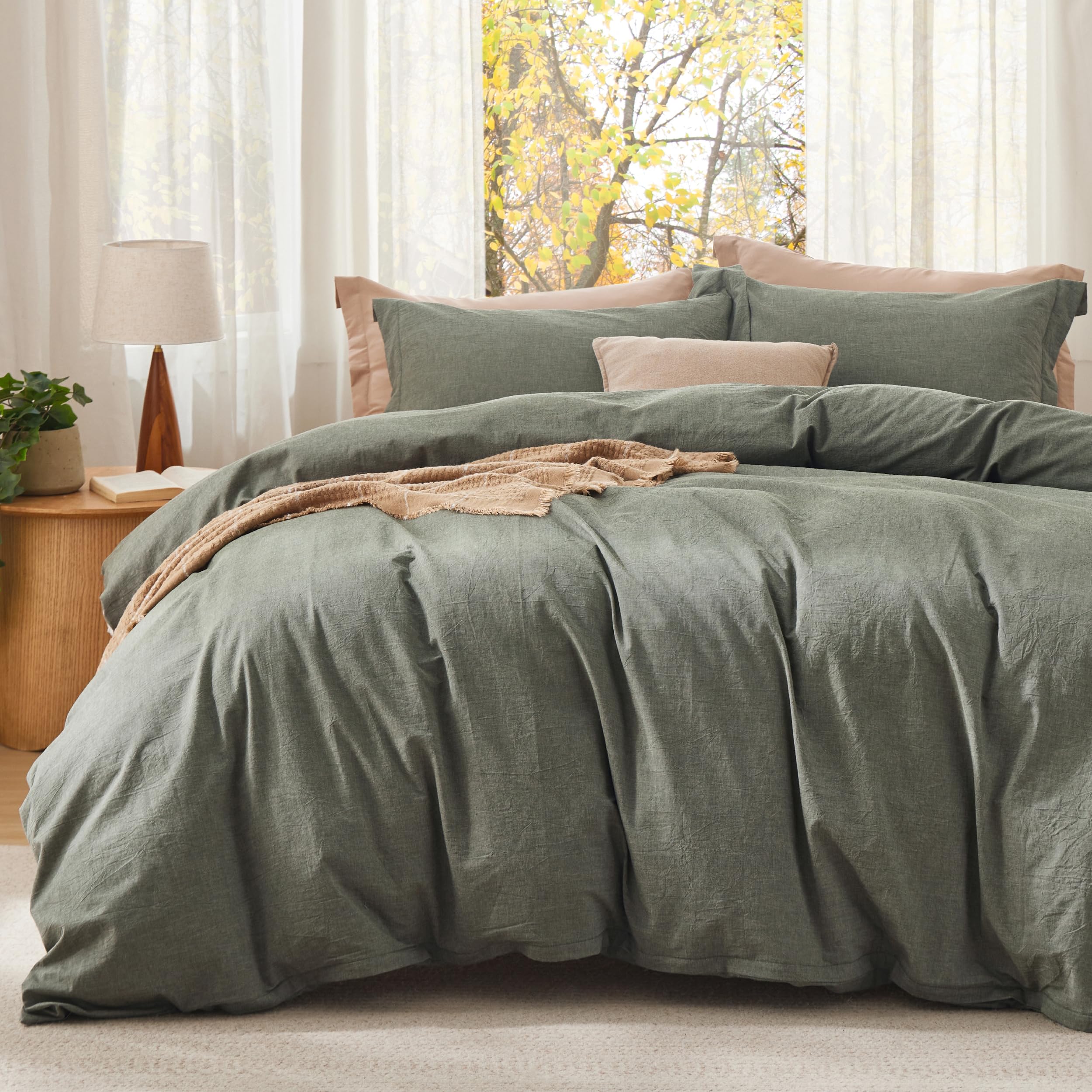 Bedsure Queen Comforter Set - Grayish Olive Green, All-Season Cotton for Cozy Sleep