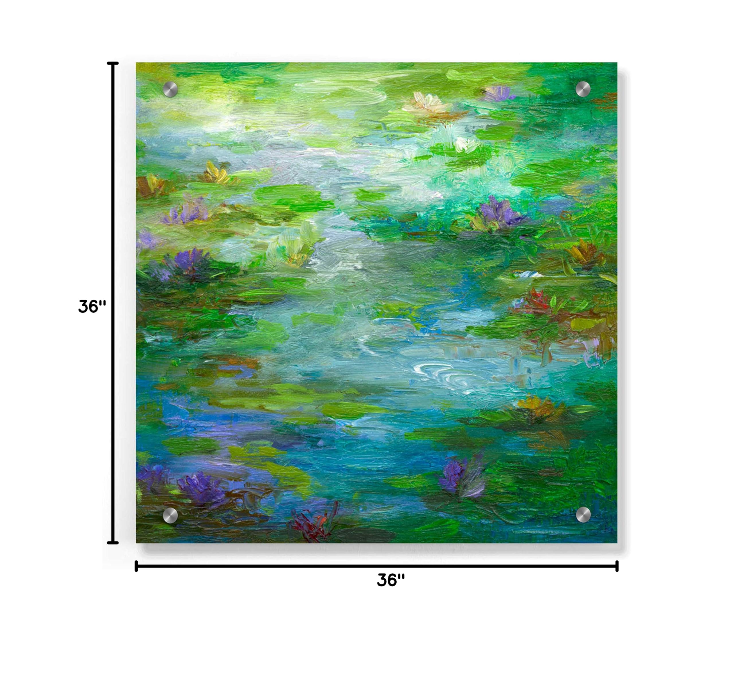 Water Lily Pond #1 by Sheila Finch - 36x36 Inch Acrylic Glass Wall Art Painting, Modern Home Decor for Living Room, Bedroom & Office | Vibrant Floral Canvas Artwork