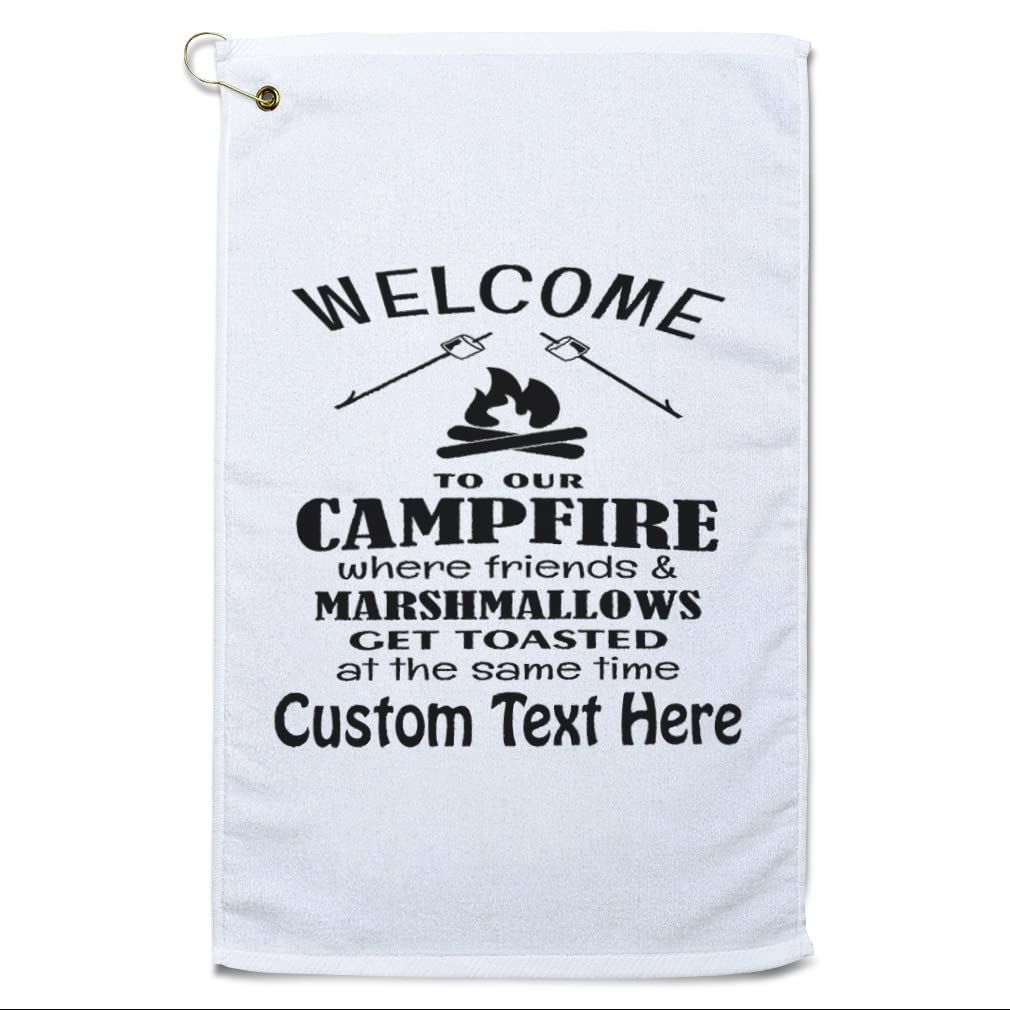 Custom Fathers Day Golf Towel - Personalized Campfire & Marshmallows Design - 100% Cotton - Perfect for Golf Gifts, Dad's Birthday & Outdoor Activities