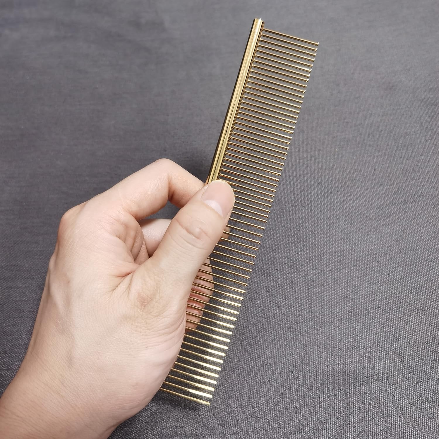 Premium Stainless Steel Dog & Cat Comb - 2 Pack Rustproof Deshedding Brush with Rounded Teeth, Static-Free Pet Grooming Comb for Shedding Control (7.4 Inch, Gold) - Perfect for Daily Brushing & Detangling Fur