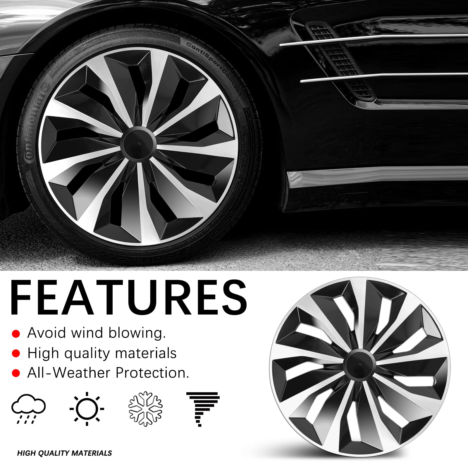 16 Inch Hubcaps Set of 4 - Universal Wheel Rim Covers for Toyota, VW, Chevy, Nissan, Honda, Dodge, Ford, Kia | Durable Car Tire Covers Replacement | Perfect for Sedans, SUVs & Daily Commuting