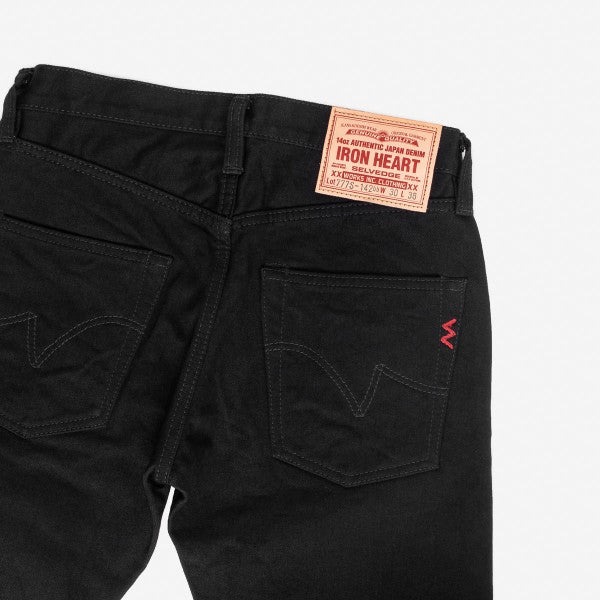 Iron Heart IH 777S 142bb 14oz Selvedge Denim Slim Tapered Cut Jeans - Black/Black | Premium Raw Denim for Men | Perfect for Casual Wear, Motorcycle Riding & Urban Fashion