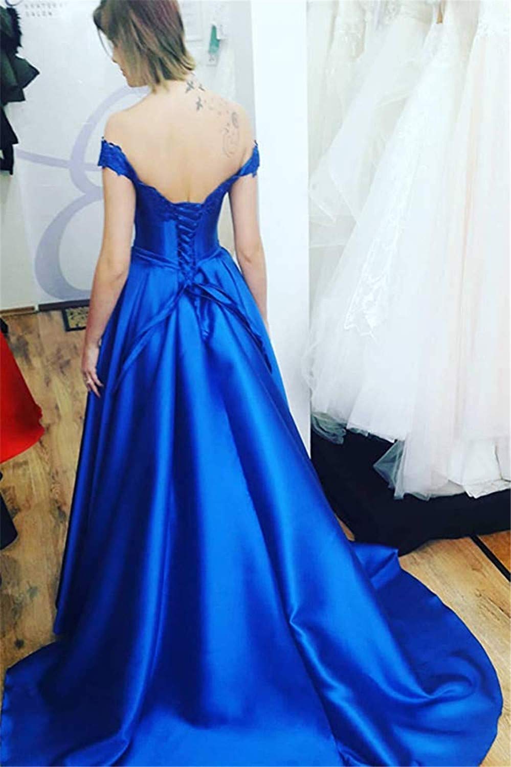 Elegant Off-The-Shoulder Applique Lace Prom Dress for Women - Long Formal Evening Gown for Homecoming, Wedding Guest & Special Occasions