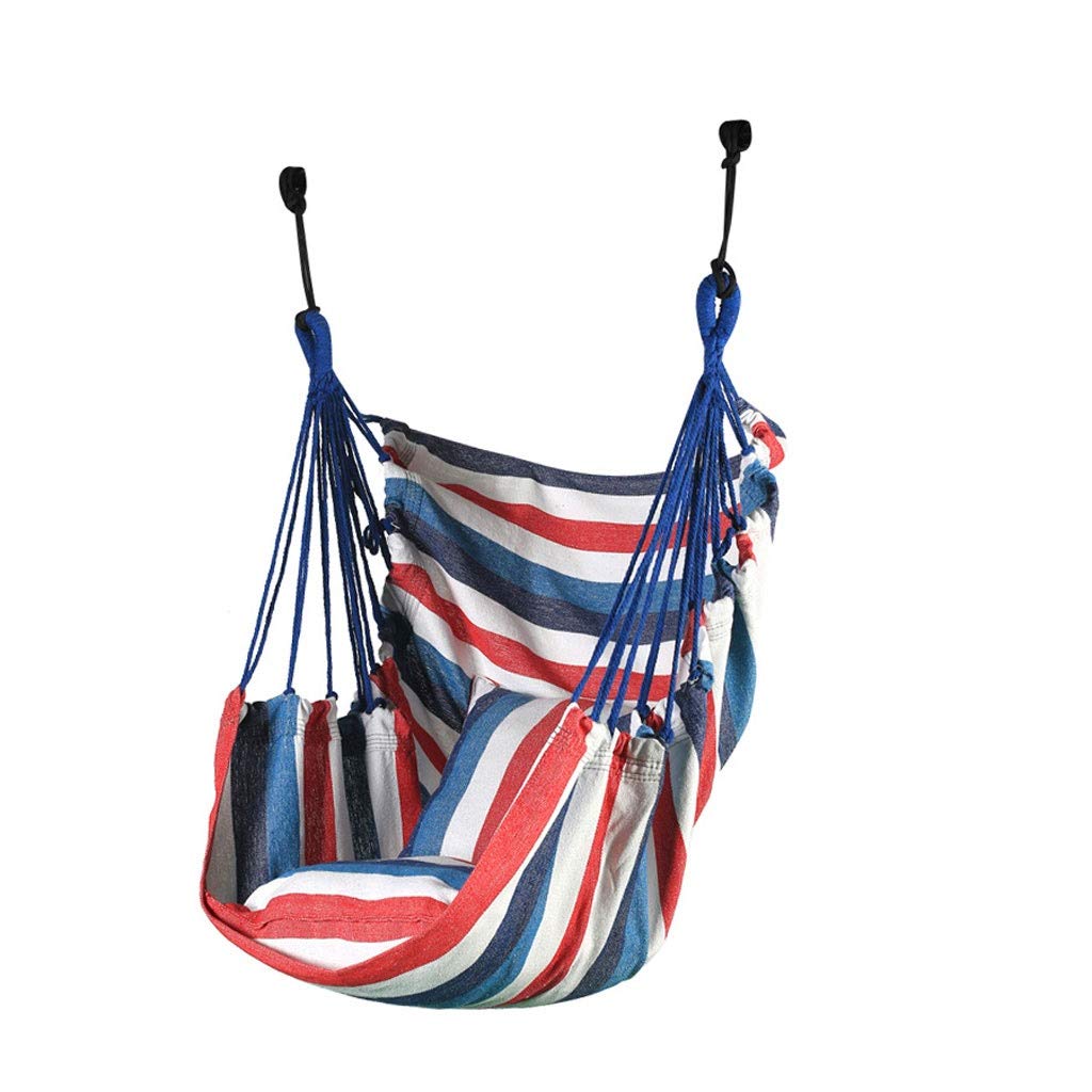 XIAOLI Indoor Outdoor Garden Swing Chair - Hammock Chair with Pillow for Adults, Hanging Chair Swing Bed - Red White Blue - Perfect for Patio, Backyard, Balcony & Relaxation