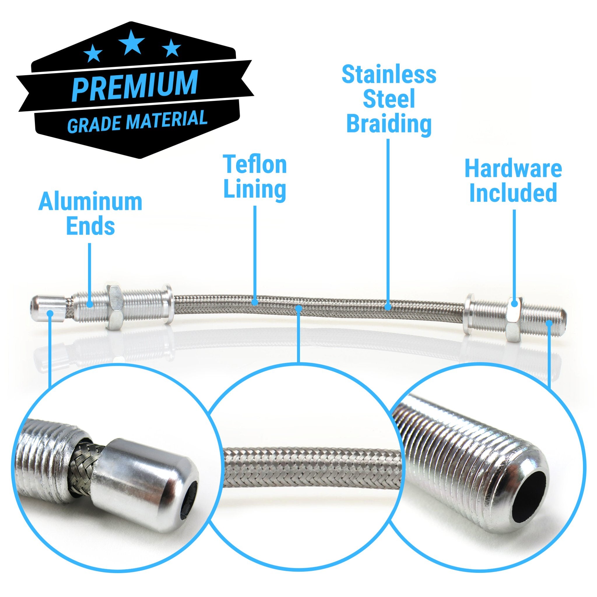12 Billet Aluminum & Stainless Steel Braided Door Loom Wire Hose Conduit Pair - Durable Automotive Cable Protection for Wiring Harness, Engine Bay, and Custom Car Builds