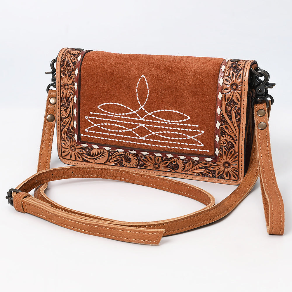 Genuine Western Leather Crossbody Bag for Women - American Darling ADBG1653 Hand-Tooled Suede Purse - Perfect for Cowgirl Style, Rodeo Events & Western Fashion Outfits