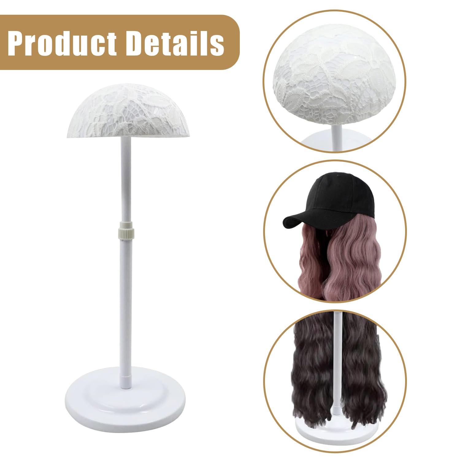 Adjustable Wig Display Head Stand - White Mannequin Head Holder for Cosmetology, Hair Styling & Wig Training - Perfect for Salon, Beauty School & Home Use
