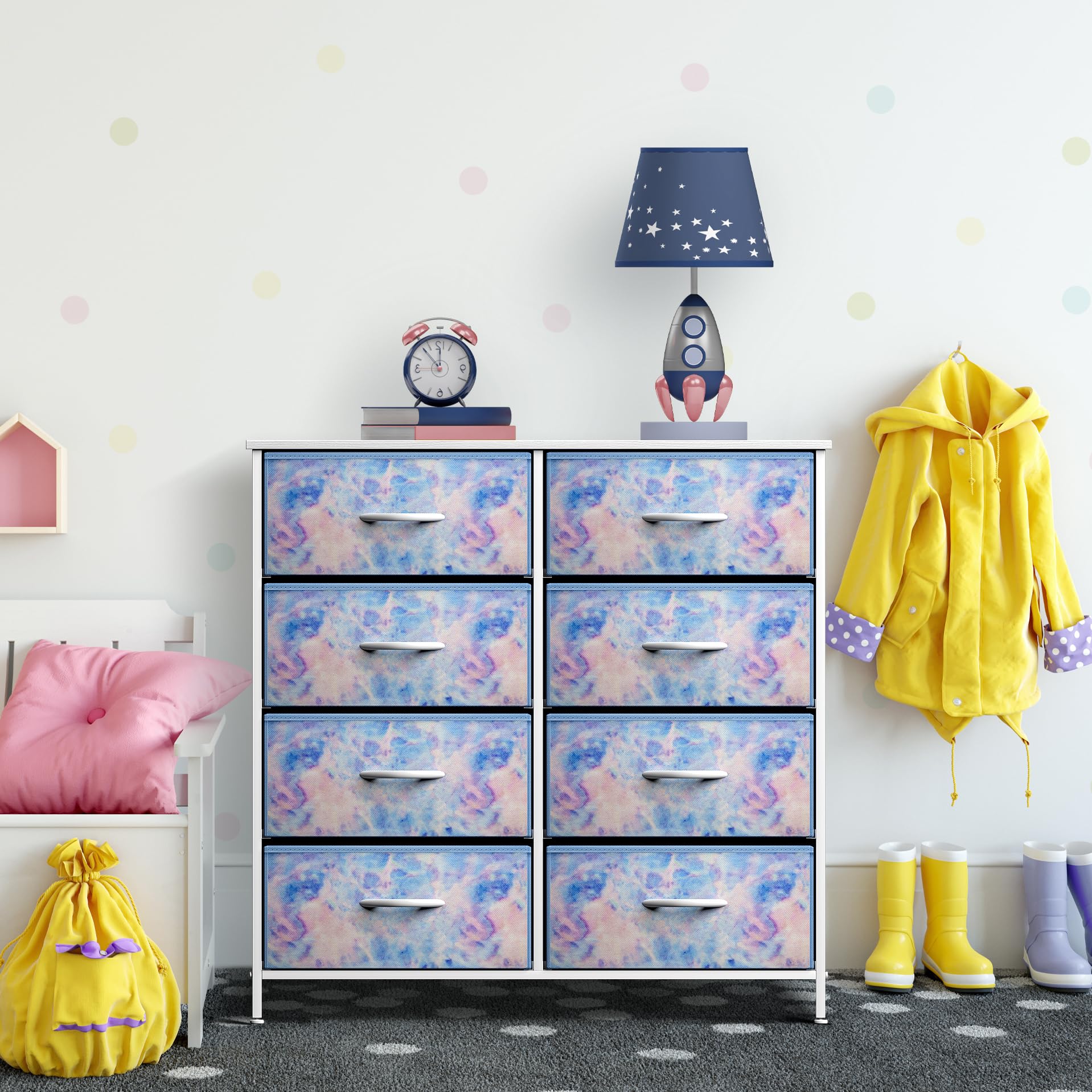 Sorbus 8-Drawer Dresser Organizer - Wood Top Storage Chest with Steel Frame & Easy Pull Fabric Bins for Bedroom, Closet, Office - Blue | Space-Saving Furniture for Small Apartments & Dorm Rooms