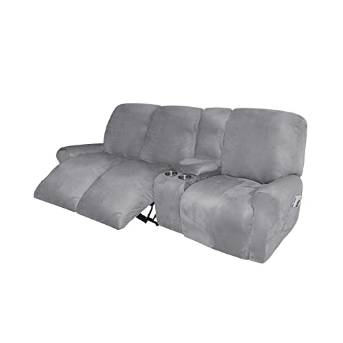 3-Seater Reclining Sofa Slipcover with Middle Console - 10-Piece Velvet Stretch Sectional Recliner Cover, Split Design for Individual Seats | Thick, Soft & Washable Fabric | Perfect for Living Room, Home Theater & Family Gatherings