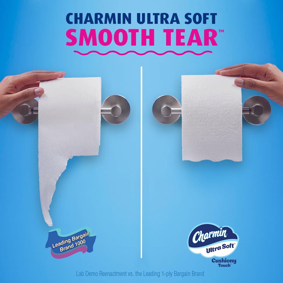Charmin Ultra Soft Cushiony Touch Toilet Paper - 30 Family Mega Rolls (Equivalent to 153 Regular Rolls) | Premium Bathroom Tissue for Home & Office Use | Gentle & Strong for Everyday Comfort