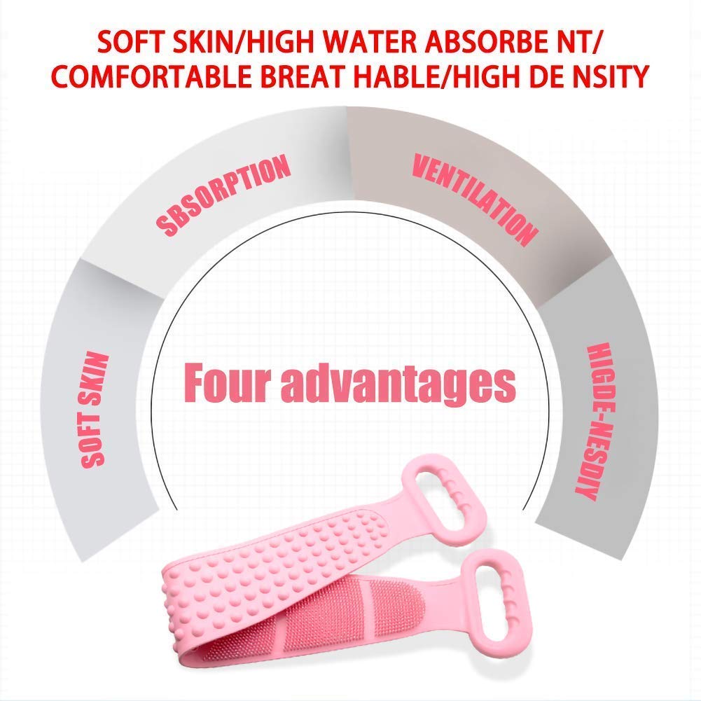 Double Sided Shower Exfoliating Belt - Silicone Body Scrubber for Back & Full Body - Blue Bath Towel Replacement - Perfect for Deep Cleansing & Dead Skin Removal - Ideal for Spa, Home & Gym Use