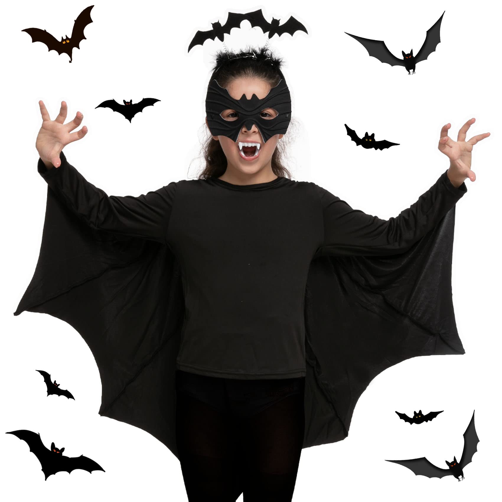 Kids Vampire Bat Costume - Unisex Halloween Dress with Bat Eye Mask & Headband for Toddler Cosplay - Perfect for Halloween Parties, Trick or Treating & Dress-Up Play