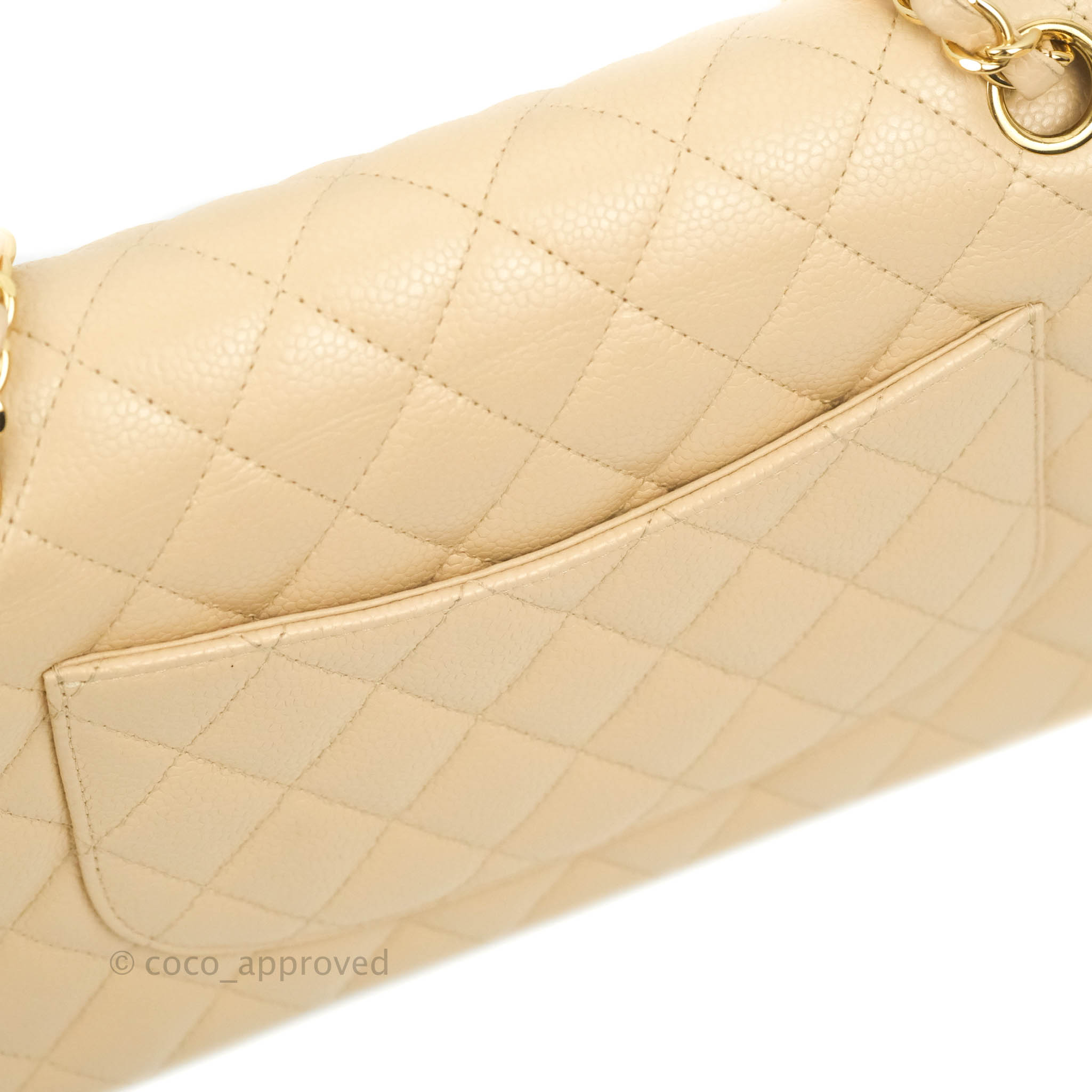 Chanel Classic M/L Medium Flap Bag - Quilted Beige Caviar Leather with Gold Hardware | Luxury Shoulder Bag for Women, Perfect for Work, Parties & Special Occasions