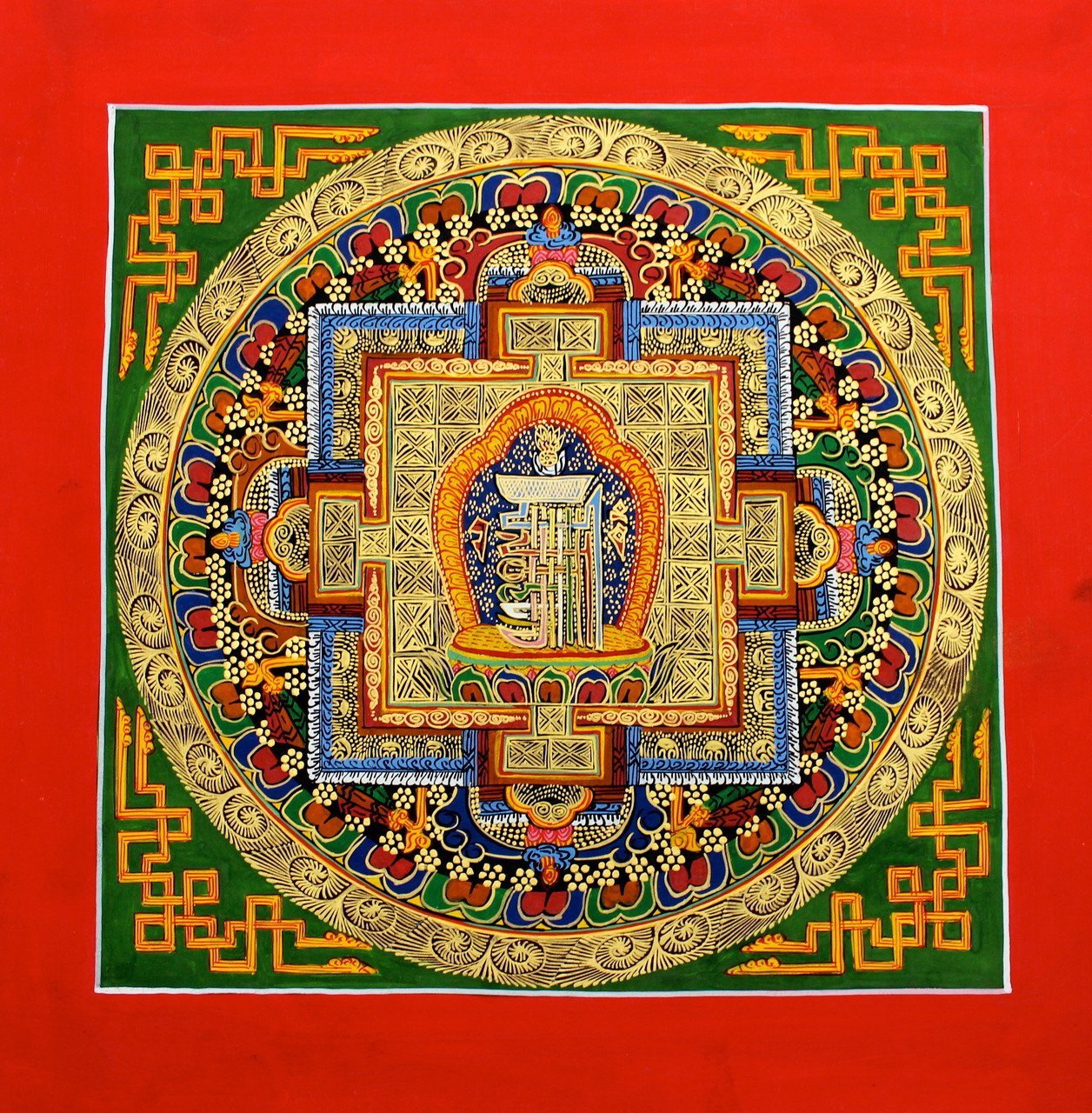 Green Kalichakra Mandala Wall Art - Handmade Spiritual Decor for Meditation Room, Yoga Studio & Home Decor | Perfect for Mindfulness & Zen Atmosphere