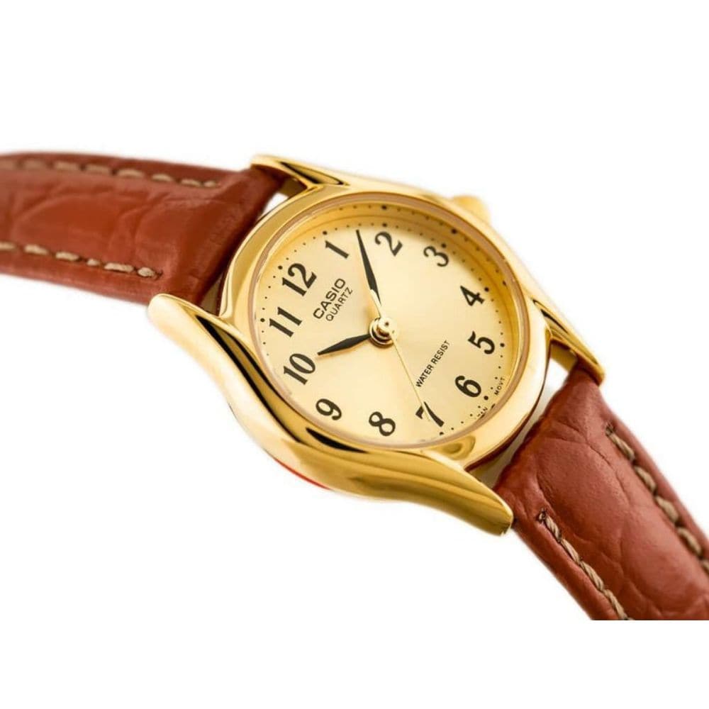 CASIO Analog LTP-1094Q-9BRDF Women's Watch - Brown Leather Strap, Gold-Tone Case, Minimalist Design for Everyday Wear & Office Style