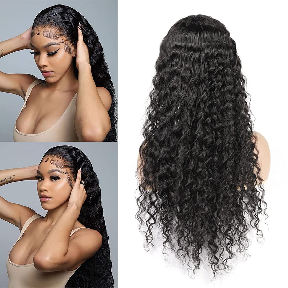 13x6 HD Transparent Deep Wave Lace Front Wig - Brazilian Virgin Human Hair Wigs for Women, Glueless Pre-Plucked with Baby Hair, Natural Color 32 Inch - Perfect for Daily Wear, Parties, and Special Occasions