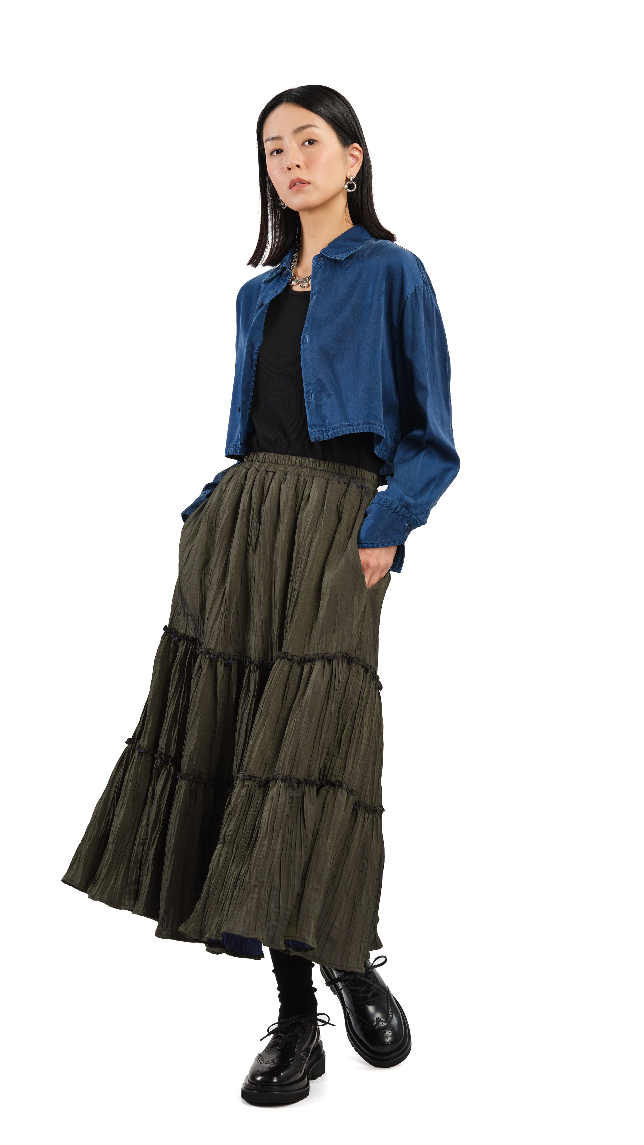 Stylish Kurashikizome Cropped Shirt for Women | Japanese Indigo Dye Casual Top | Perfect for Summer Outfits & Boho Fashion