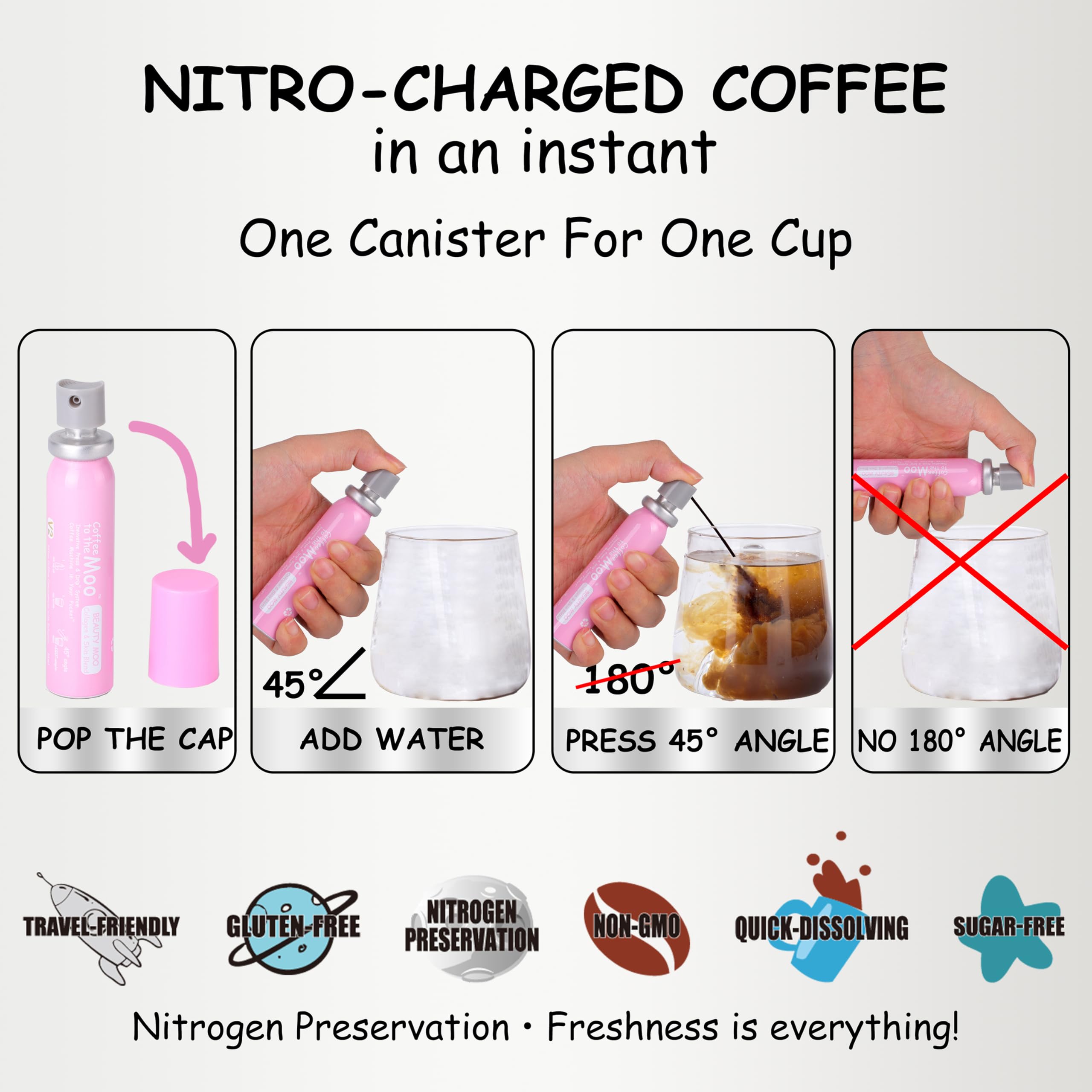 Nitro Cold Brew Coffee Concentrate with Rose Collagen & Vitamin C - Hair, Skin & Nails Support | Instant Hot or Iced Coffee | Travel-Friendly, No Refrigeration Needed (12 Servings) | Perfect for Office, Gym & Outdoor Adventures