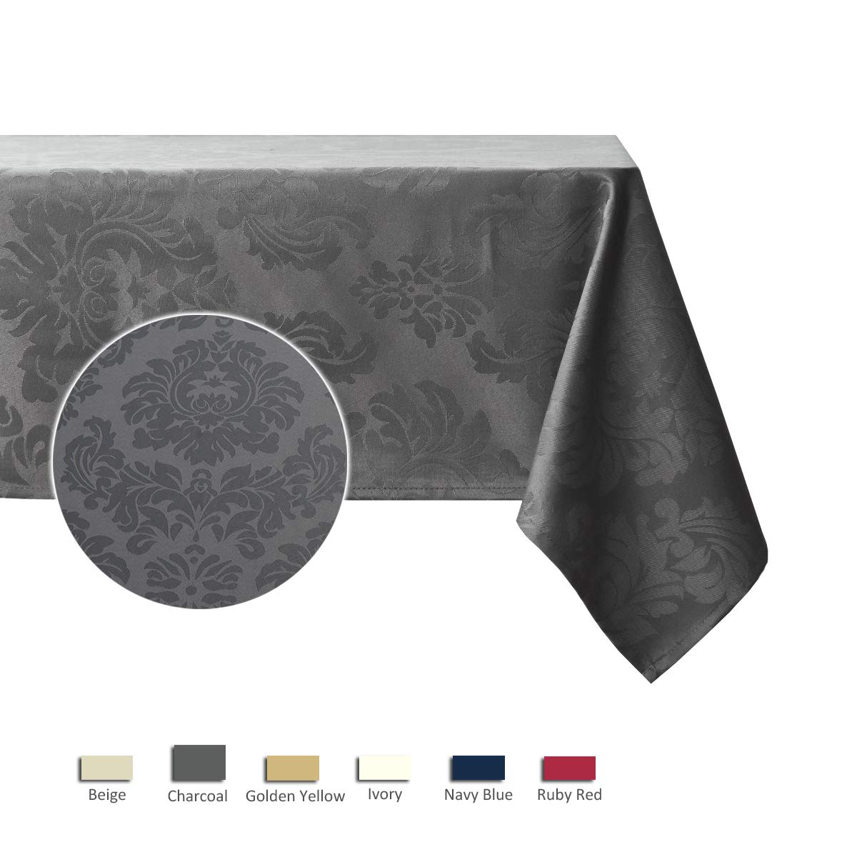 Premium Jacquard Tablecloth - Spillproof & Wrinkle Resistant Heavyweight Damask Pattern Table Cover for Kitchen, Dining, Restaurant - 52x70 Inch Charcoal Gray - Perfect for Indoor Dinner Parties & Outdoor Picnics