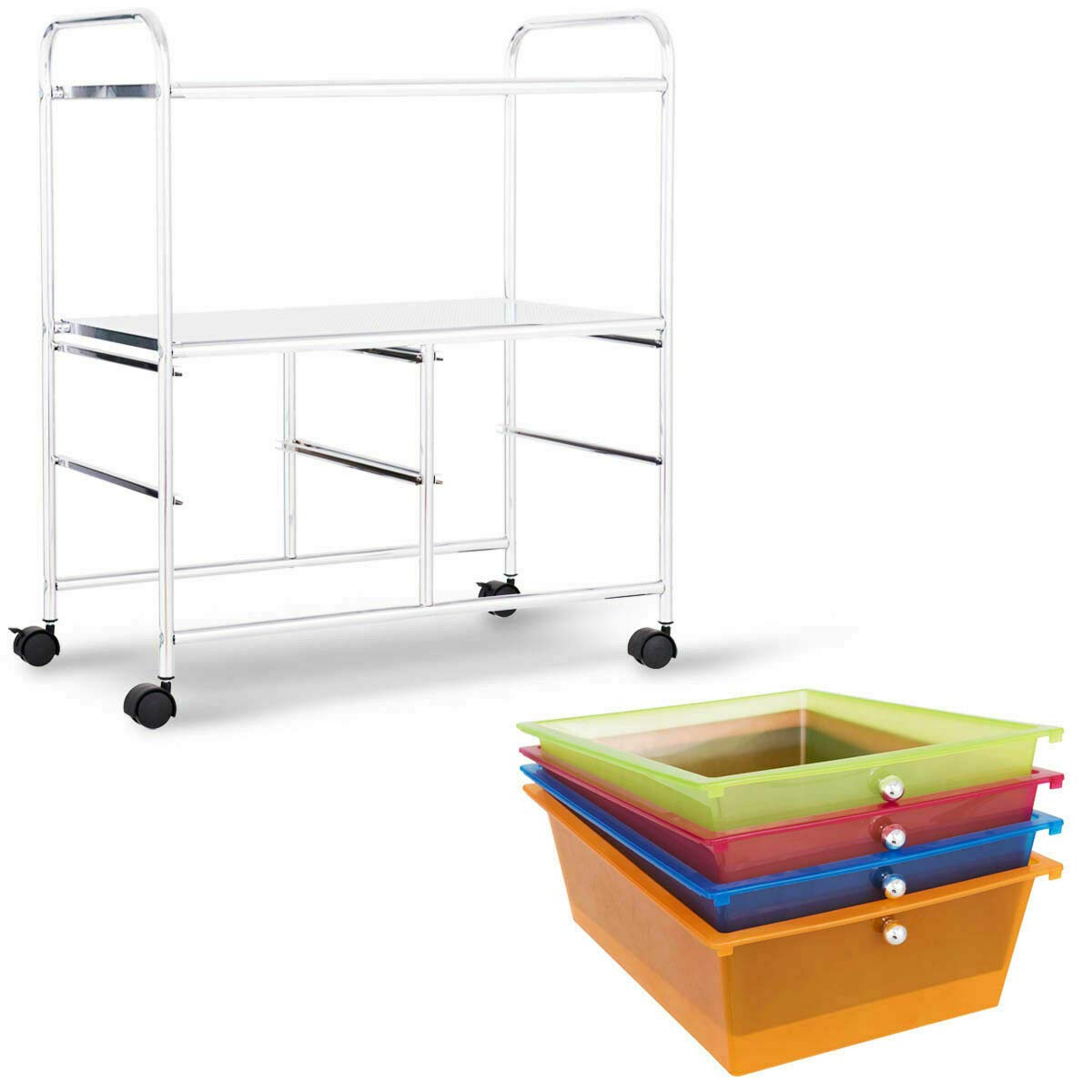 Multicolor 4-Drawer Rolling Storage Cart with 2 Open Shelves - Organize Towels, Toiletries, Books & Office Supplies - Perfect for Kitchen, Bathroom, Living Room & Office Organization (Mobile Utility Cart for Home & Office Use)