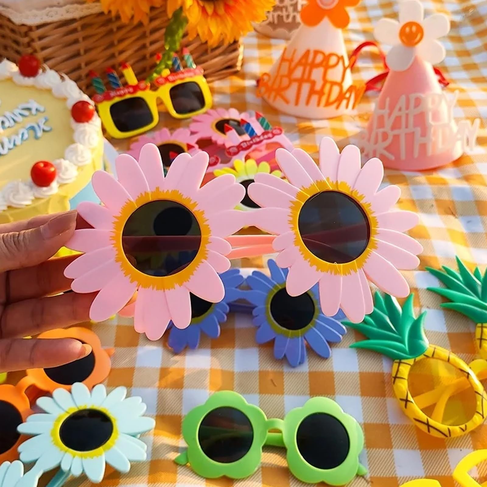Sunflower Sunglasses for Women & Men - Fun Daisy Flower Glasses for Summer Parties, Festivals, and Costume Events - UV Protection Trendy Accessory