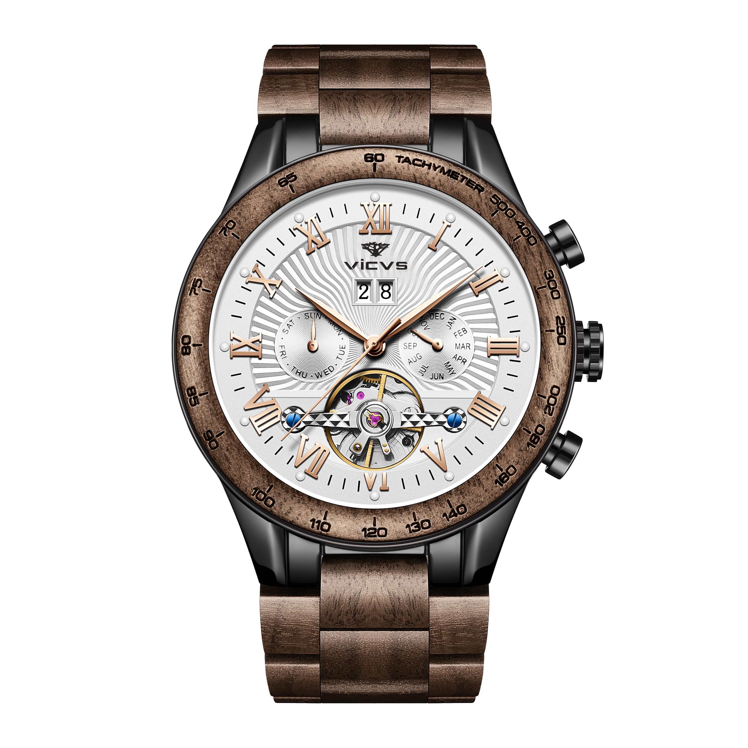 Premium Automatic Wooden Watch for Men - Natural Walnut, Date & Day Display, Multifunctional Business Timepiece | Perfect for Office, Formal Events & Everyday Wear