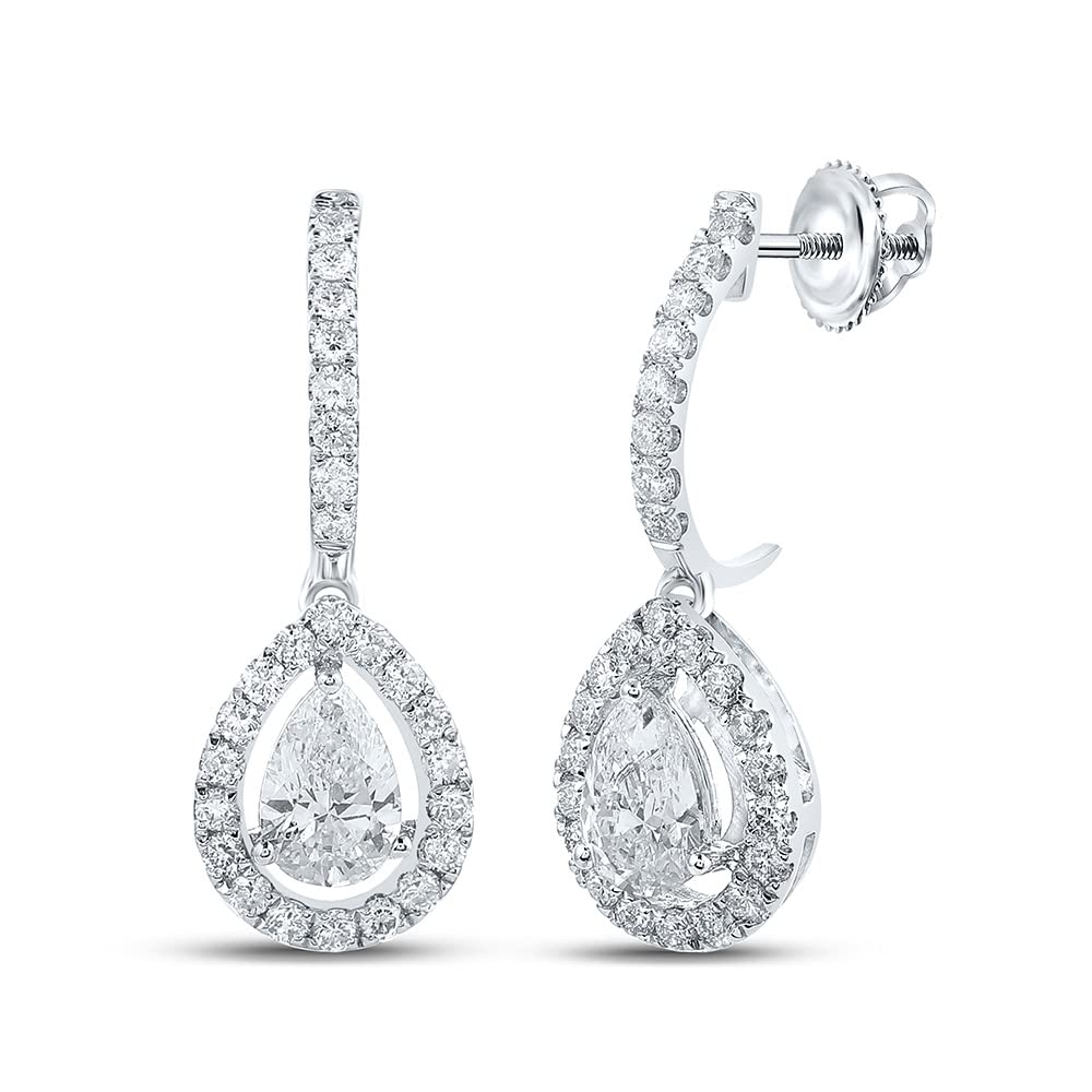 Dazzlingrock 14K White Gold Pear-Shaped White Diamond Dangle Earrings for Women (1 CTTW) - Elegant Jewelry for Weddings, Parties & Special Occasions